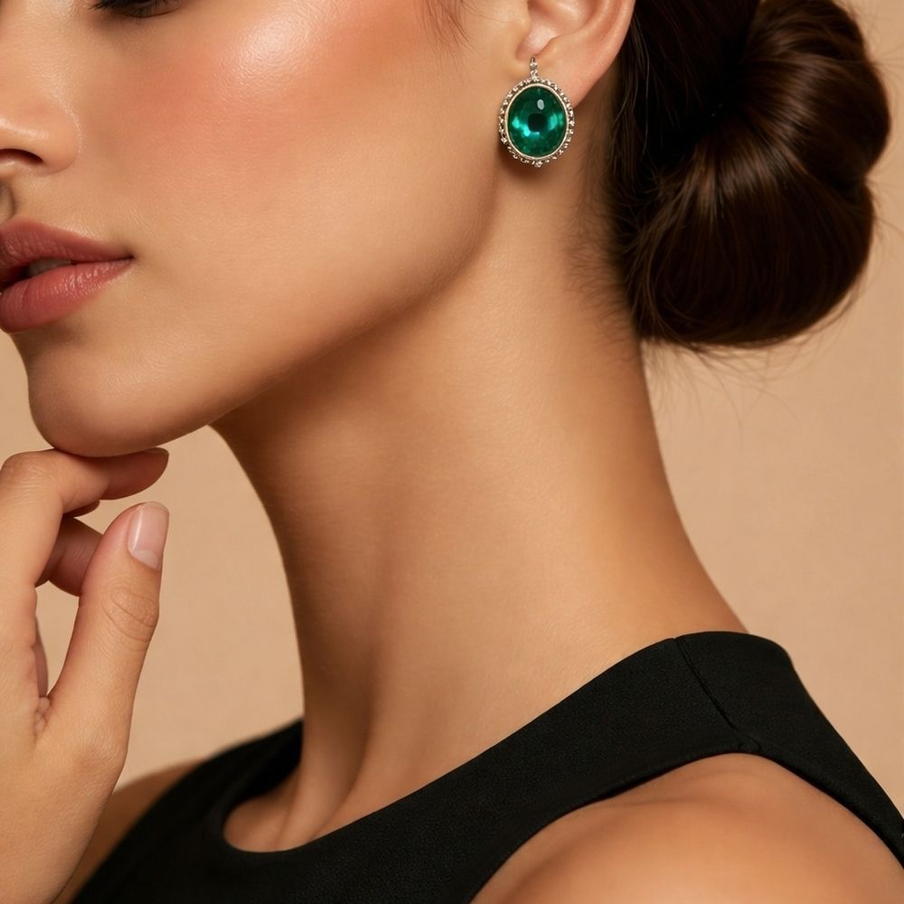 Emerald Green and Silver Teardrop Earrings